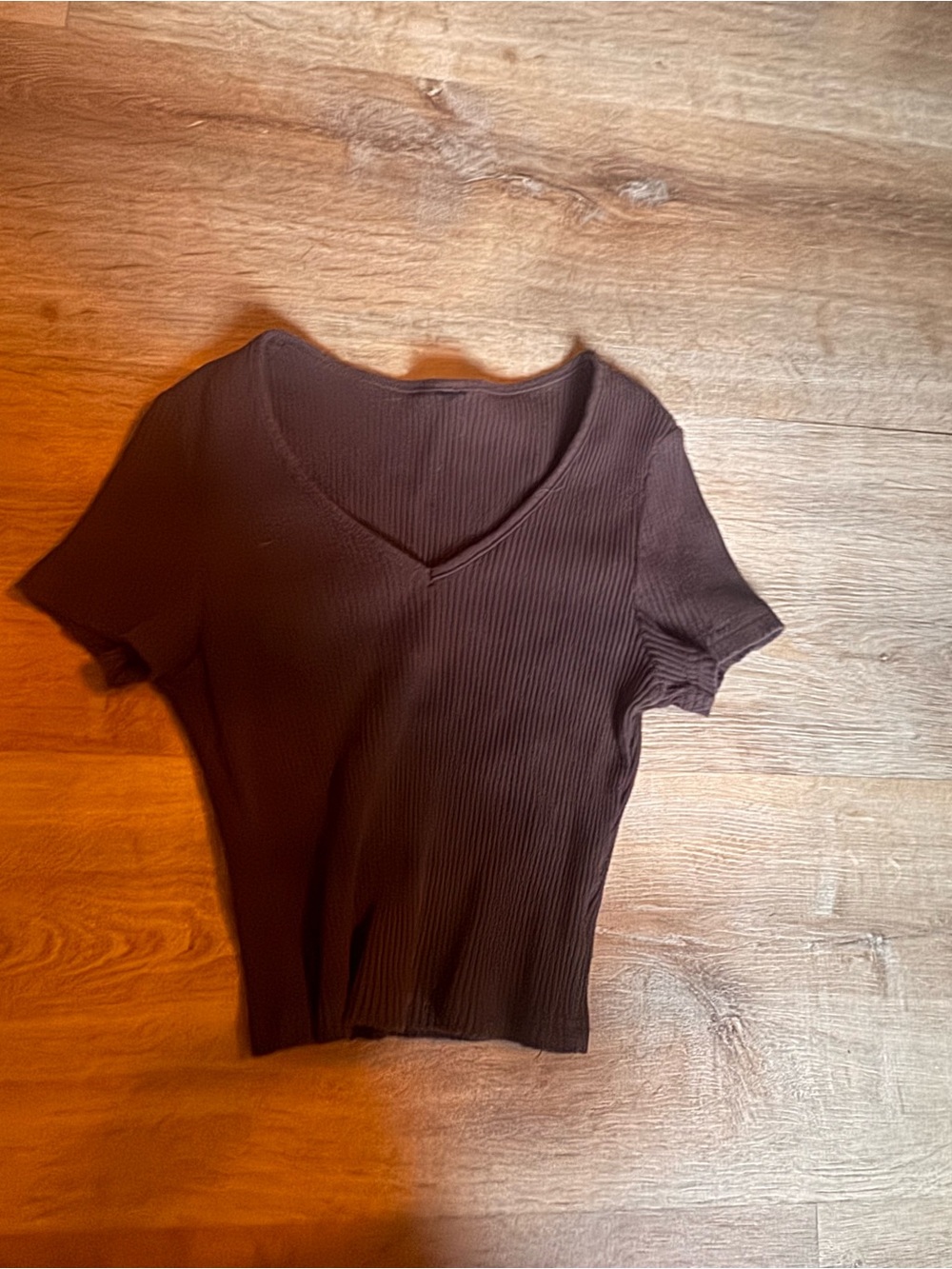 SHEIN Brown Ribbed V-Neck Crop Top